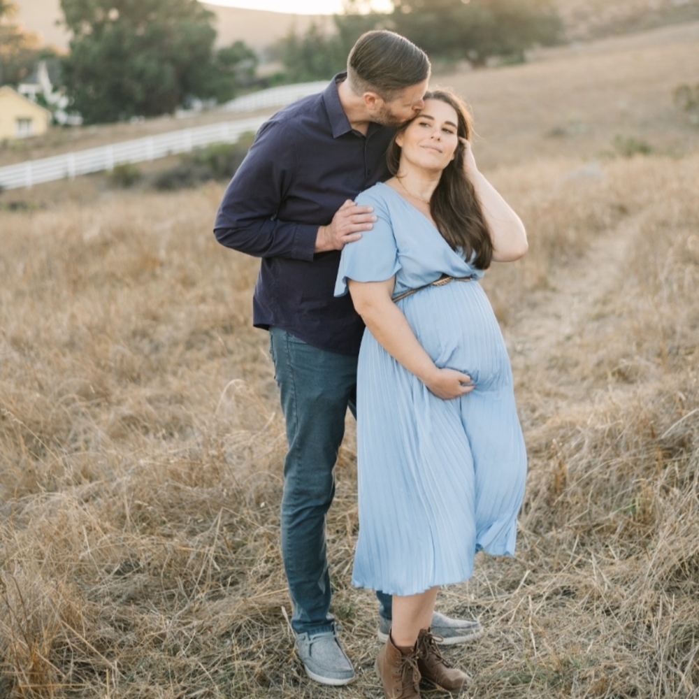 Light Blue Pleated Maternity Dress